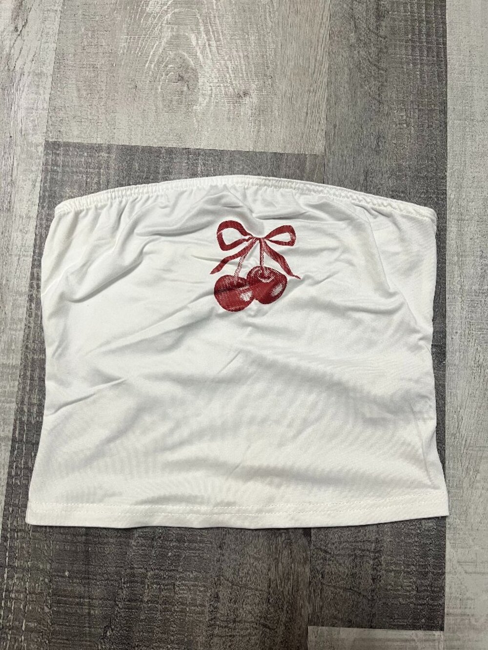 SHEIN White Cherry Graphic Strapless Tube Top | Size Small | Y2K Coquette
